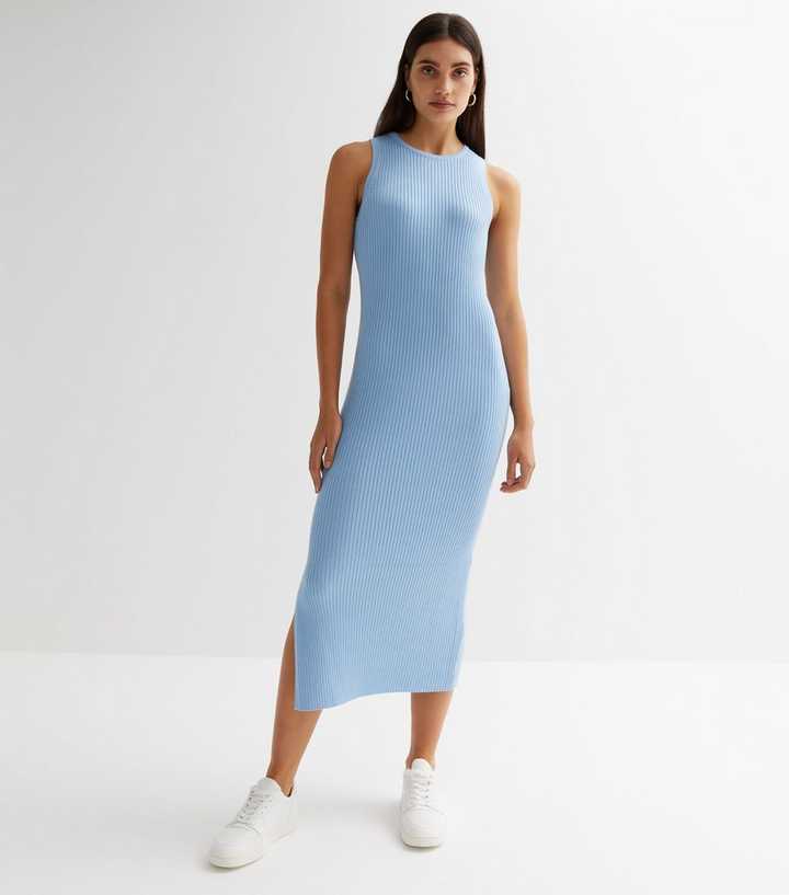 Mink Ribbed Knit Sleeveless Midi Dress