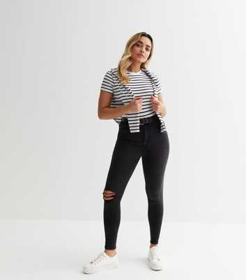 Petite Black Ripped Knee High Waist Hallie Super Skinny Jeans