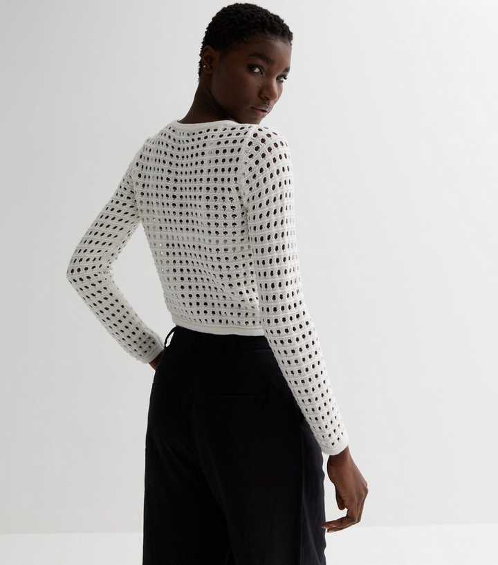 White Open Knit Crop Boxy Jumper | New Look