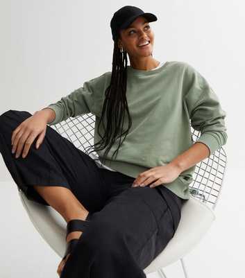Khaki Acid Wash Crew Neck Sweatshirt