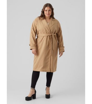 Vero Moda Curve Stone Long Belted Mac | New Look