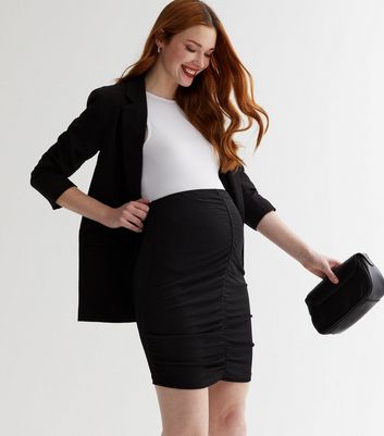Mamalicious Maternity Black High Waist Ruched Mini Skirt | New Look