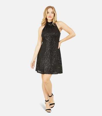 Mela Black Sequin Halter Mini Dress