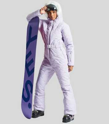 South Beach Lilac Quilted Faux Fur Hooded Ski Snowsuit