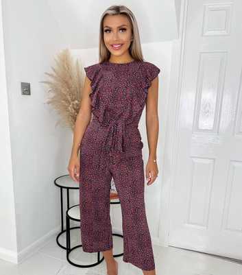 AX Paris Red Ditsy Floral Short Frill Sleeve Wide Leg Crop Jumpsuit
