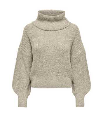 JDY Off White Knit Roll Neck Long Puff Sleeve Jumper