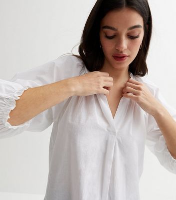 White Poplin Frill Puff Sleeve Blouse | New Look