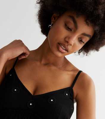 Black Embroidered Peplum Cami Top