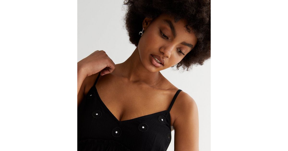 Topshop Petite shirred cami top in black