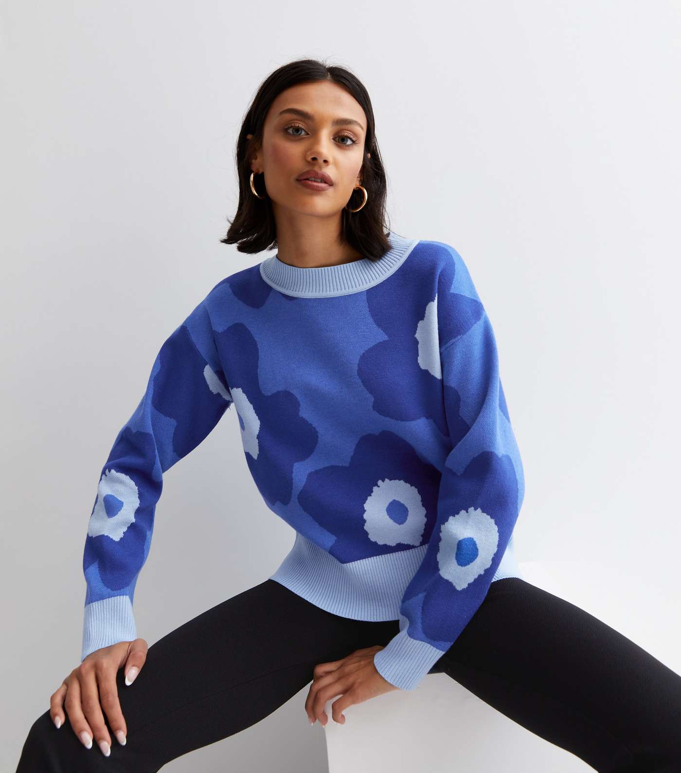 Blue Vanilla Blue Abstract Floral Crew Neck Long Sleeve Jumper Image 3