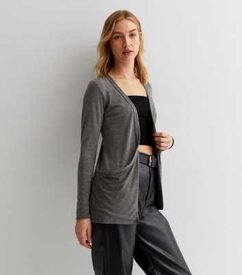 Dark Grey Jersey Long Sleeve Pocket Cardigan