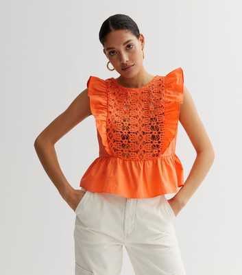 Bright Orange Crochet Sleeveless Top