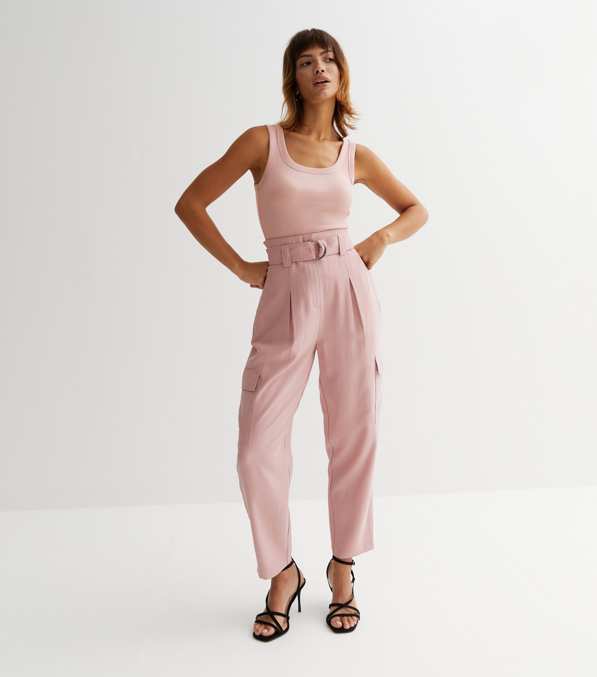 Women's Pink Belted Cargo Trousers New Look