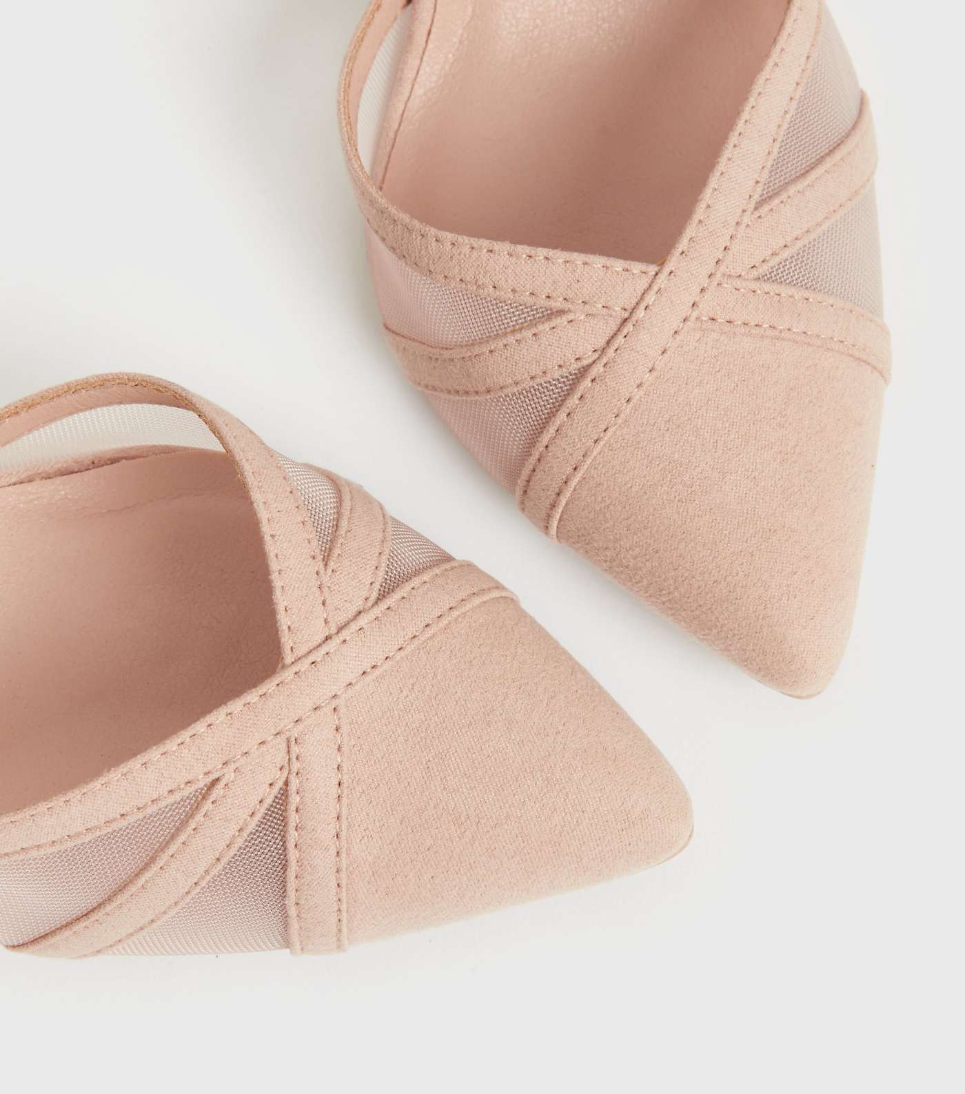 Pale Pink Suedette Mesh 2 Part Stiletto Heel Sandals Image 4