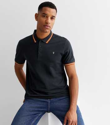 Farah Navy Stripe Trim Short Sleeve Polo Shirt