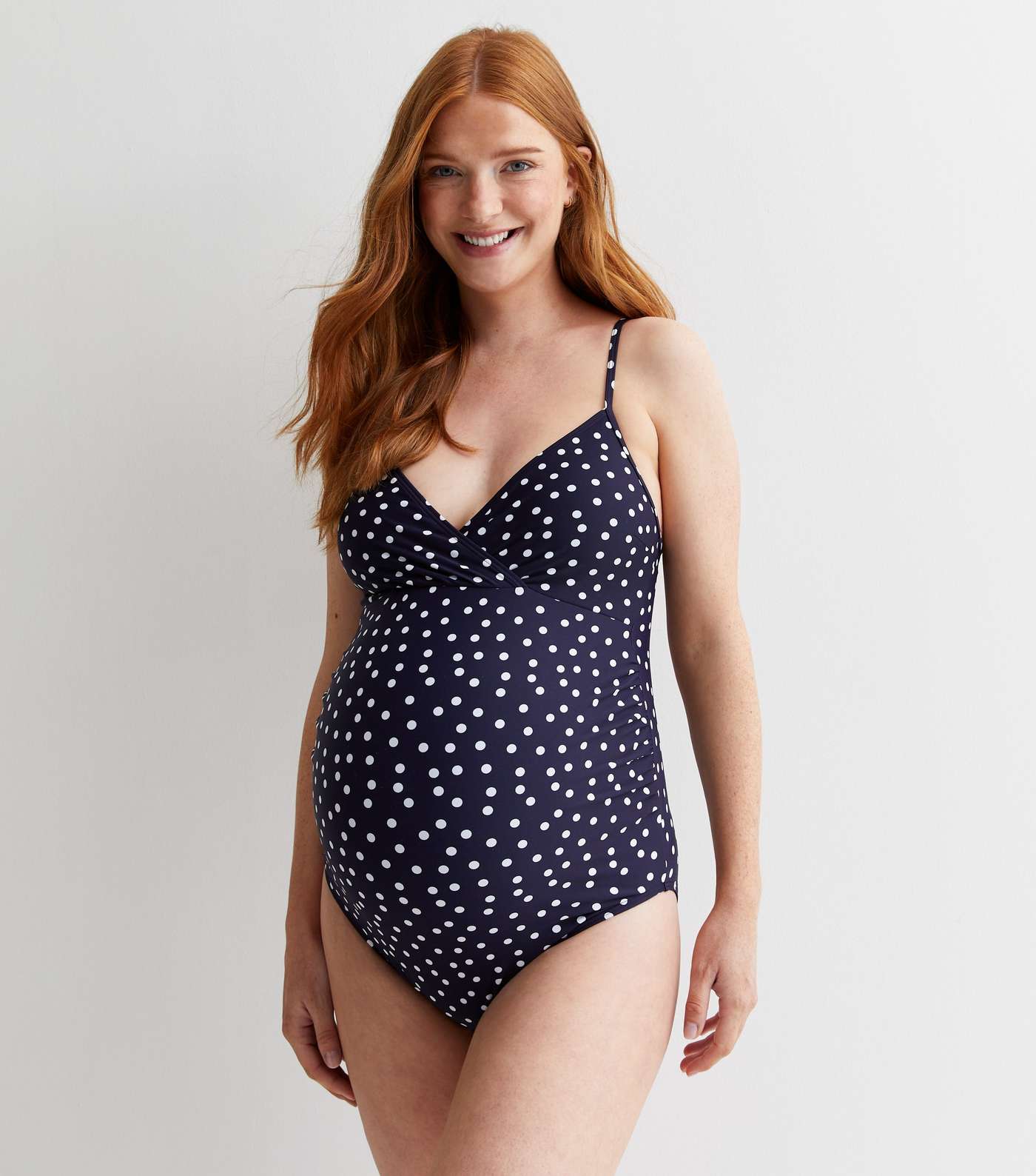 Maternity Blue Spot Ruched Wrap Swimsuit Image 3