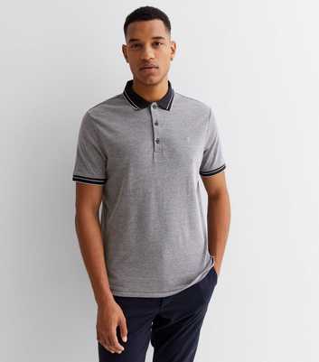 Farah Grey Stripe Trim Short Sleeve Polo Shirt