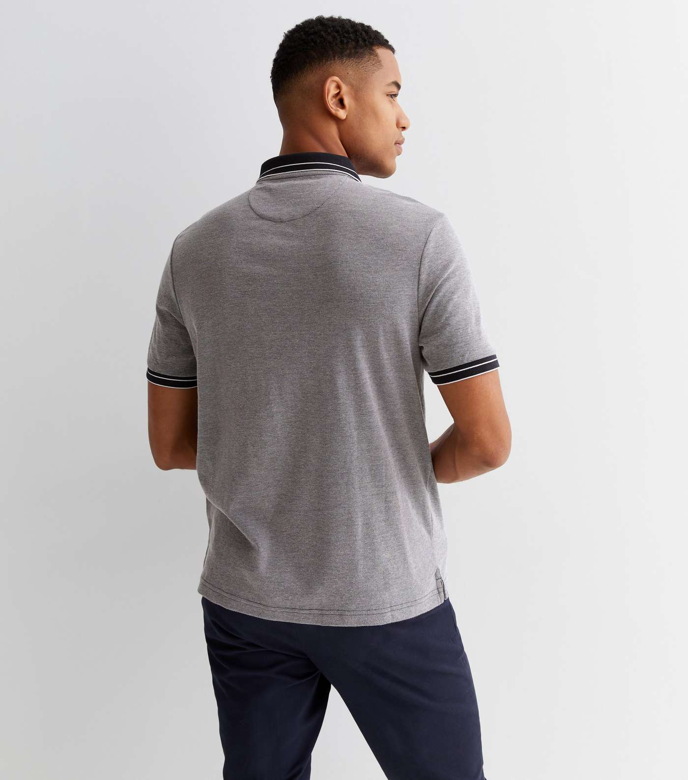 Farah Grey Stripe Trim Short Sleeve Polo Shirt Image 4