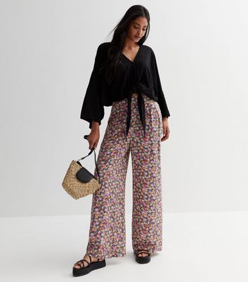 Multicoloured Ditsy Floral Wide Leg Trousers New Look
