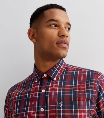 Men's Farah Red Check Long Sleeve Oxford Shirt New Look