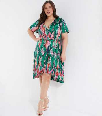 QUIZ Curves Multicoloured Marble Print Satin Wrap Dress