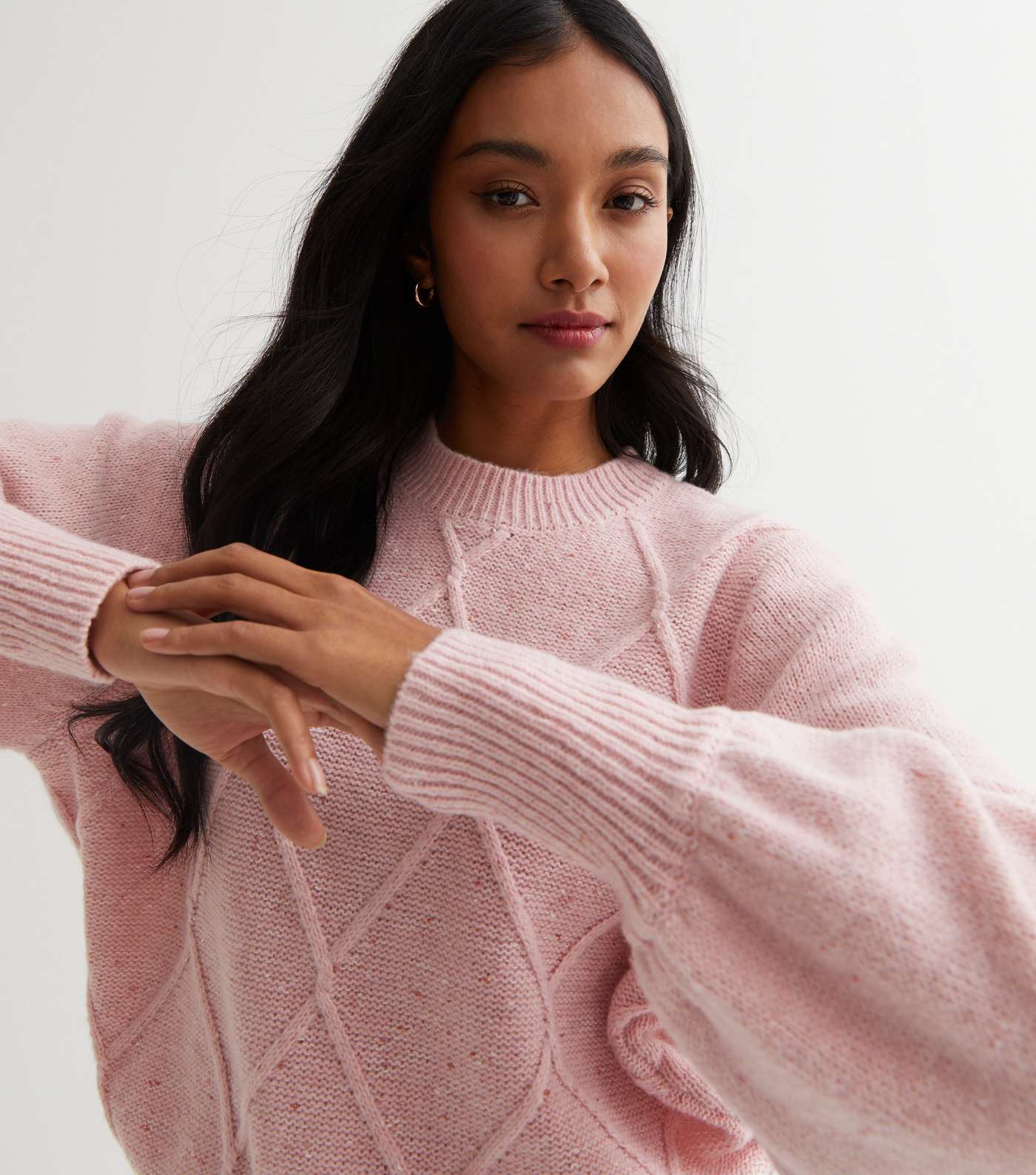 Sunshine Soul Pink Cable Knit Balloon Sleeve Jumper Image 2