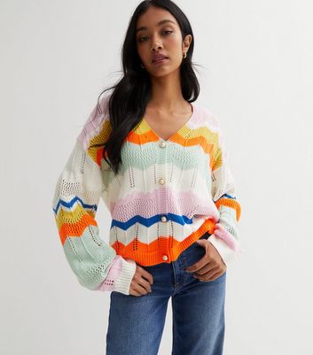 Sunshine Soul Multicoloured Zig Zag Knit Cardigan | New Look