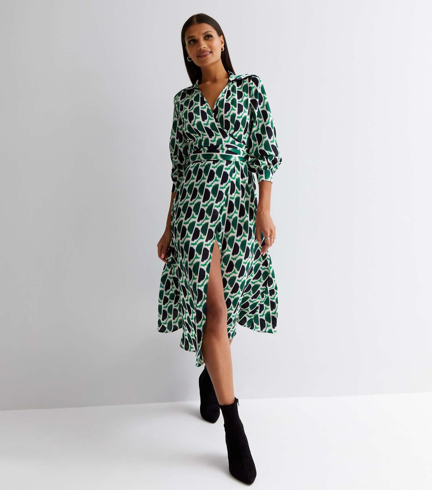 Cutie London Green Abstract Midi Wrap Shirt Dress Image 2