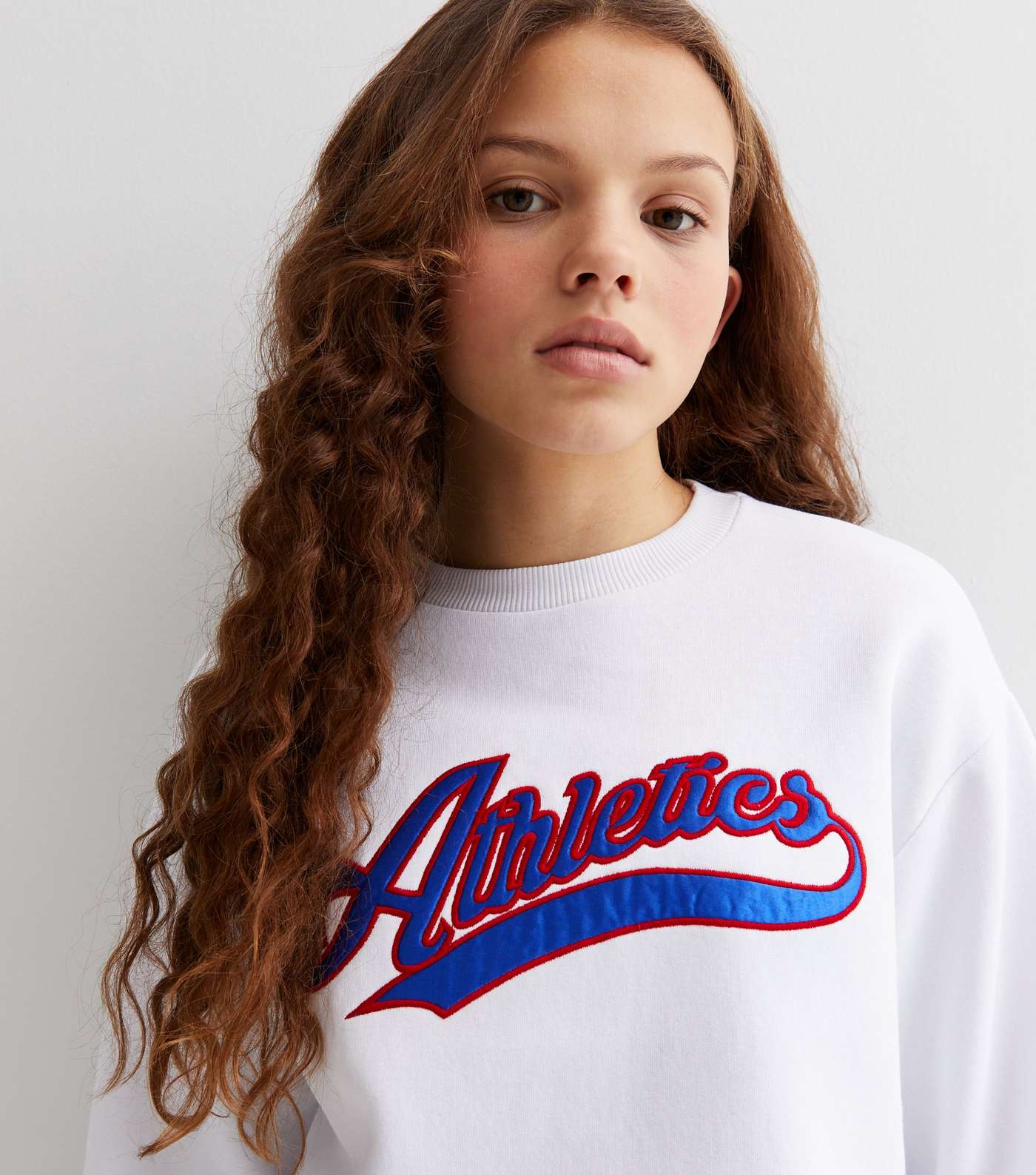 Girls White Embroidered Athletics Logo Sweatshirt Image 2