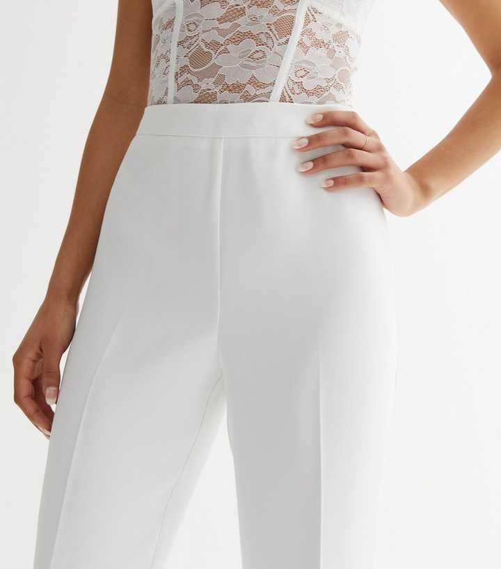 White High Waist Tapered Trousers