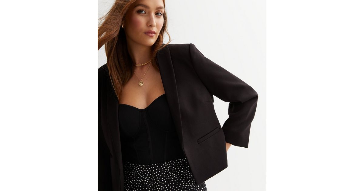 JDY - Blazer d'ensemble sans col à fines rayures - Gris