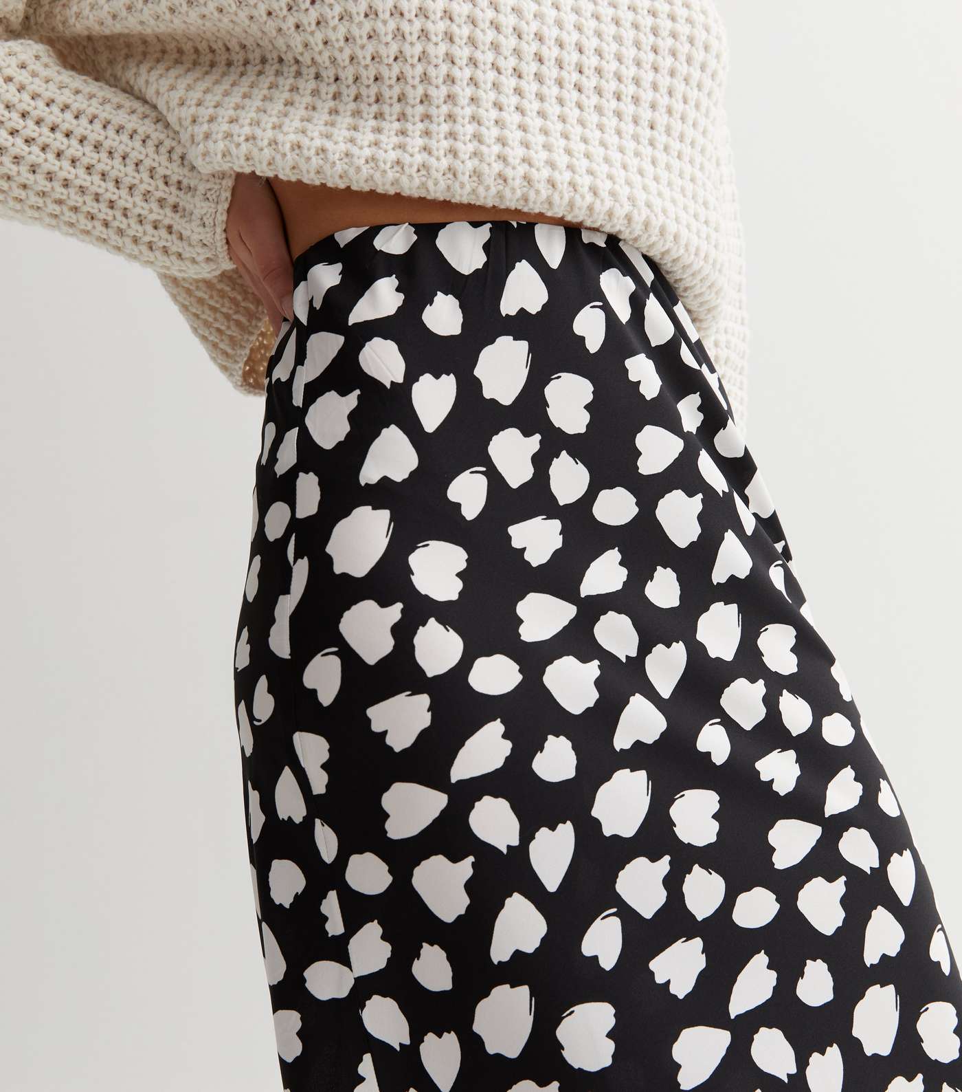 Black Abstract Spot Bias Cut Midi Skirt Image 3