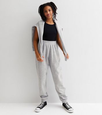 Girls Grey Jersey Cuffed Joggers New Look