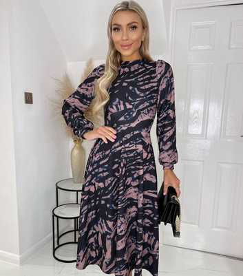 Missfiga Black Animal Print Long Sleeve Midi Dress