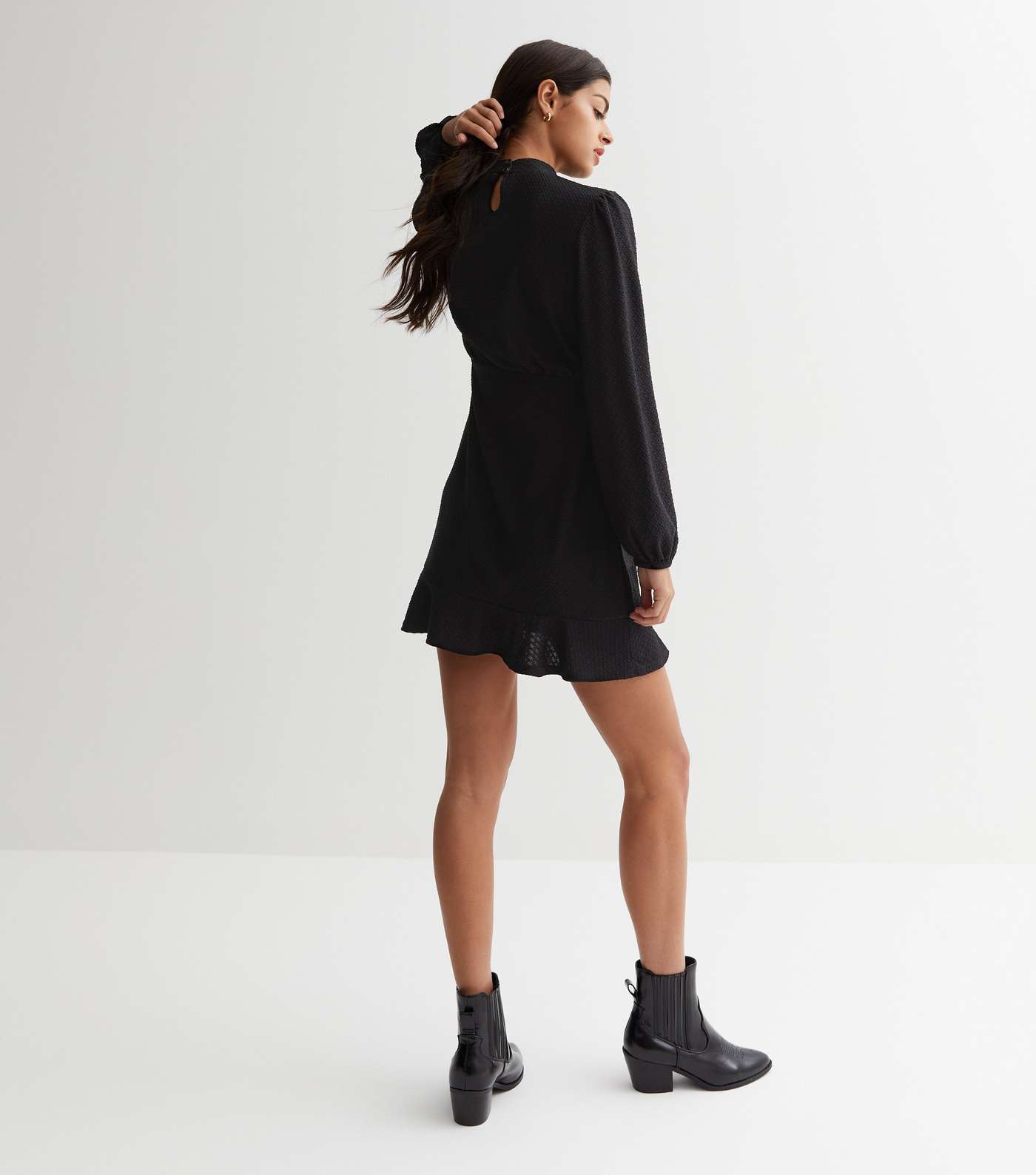 Black Crinkle Jersey High Neck Mini Dress Image 4