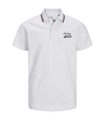 Jack & Jones Junior White Stripe Collar Polo Shirt