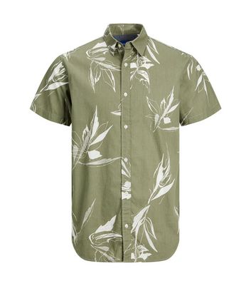 Jack & Jones Junior Olive Leaf Print Short Sleeve Shirt New Look