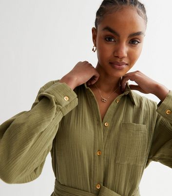 New look on sale khaki shirt dress