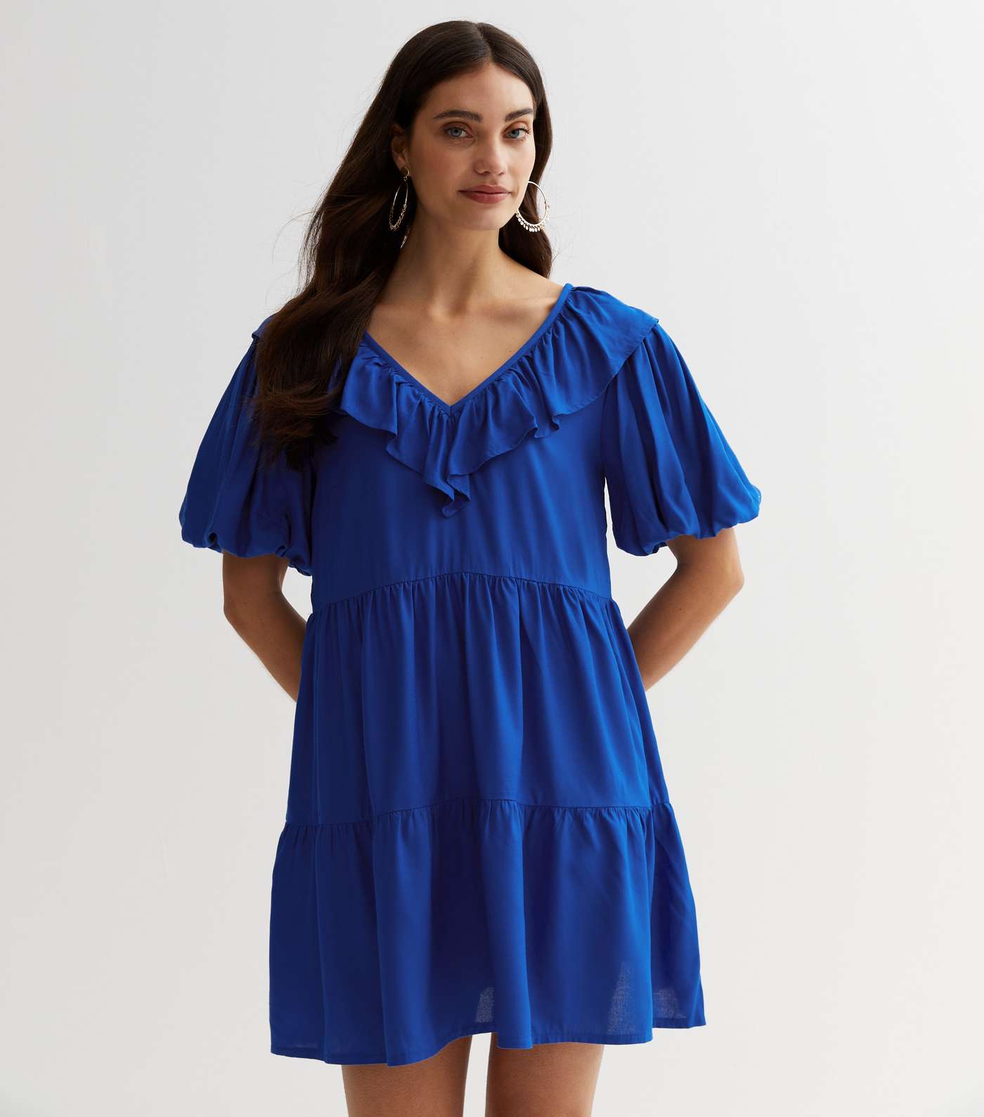 Bright Blue Frill Tiered Mini Dress | New Look