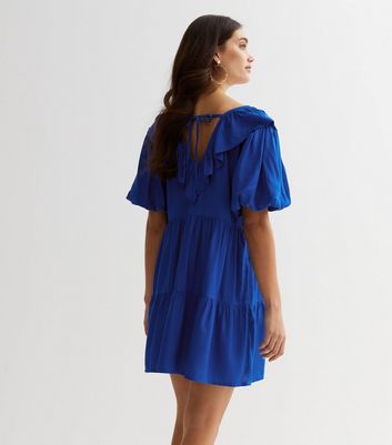 Bright Blue Frill Tiered Mini Dress New Look