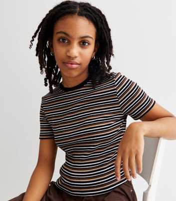 Girls Black Stripe Ribbed Jersey T-Shirt