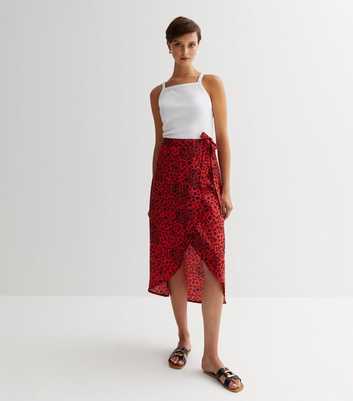 Red Ditsy Floral Crepe Midi Wrap Skirt