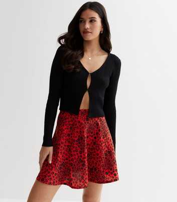 Red Ditsy Floral High Waist Mini Flippy Skirt