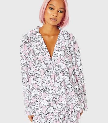 Skinnydip Pink Shirt Pyjama Set with Disney Marie Print