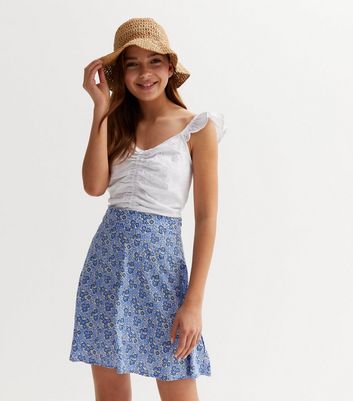 Girls Blue Daisy Doodle Print Skirt New Look