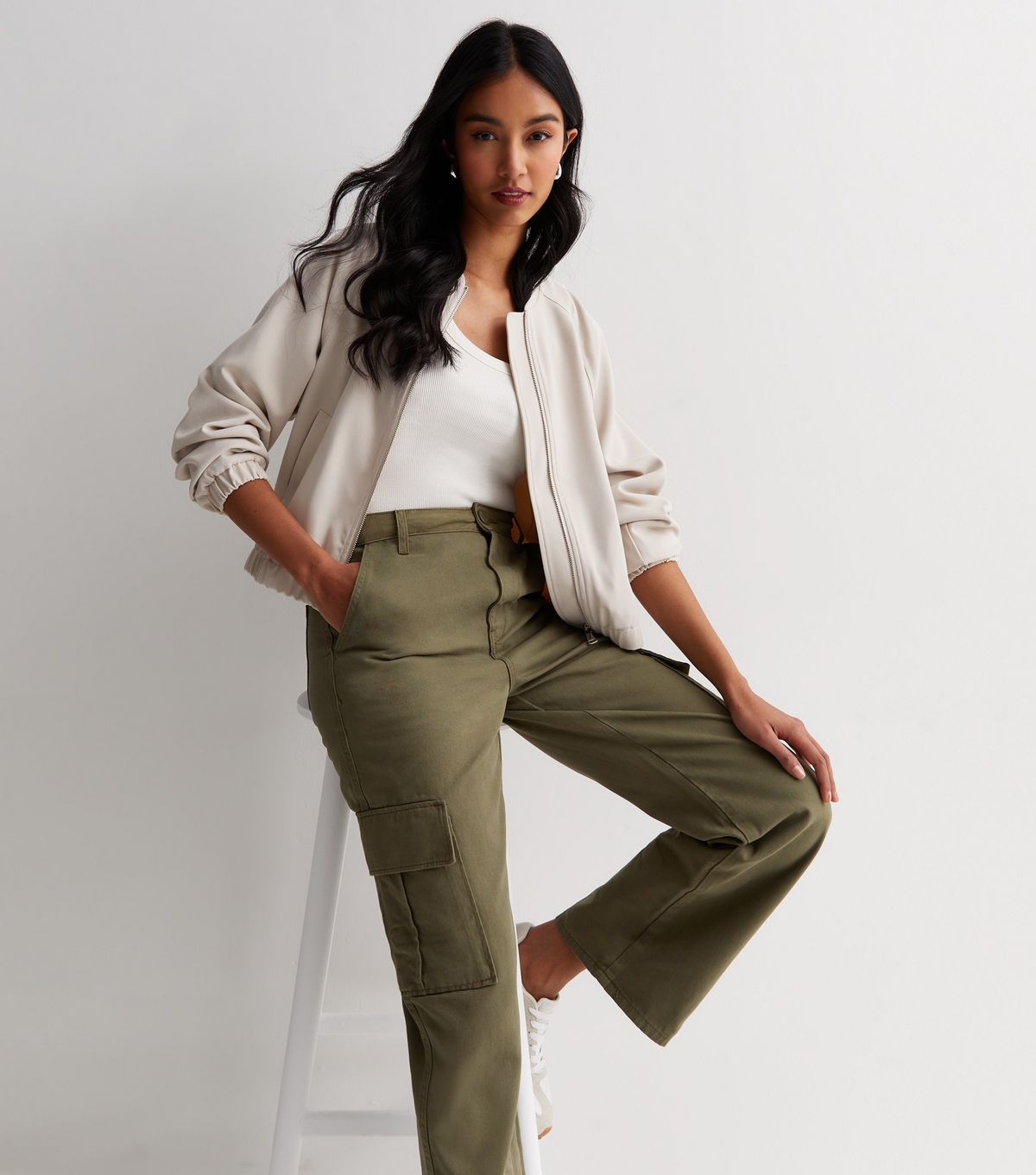 Women's Olive Slim Fit Cargo Trousers New Look