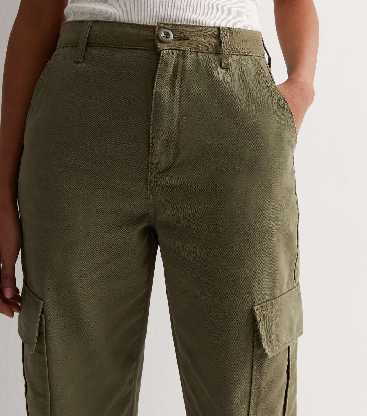 Olive Slim Fit Cargo Trousers Image 3