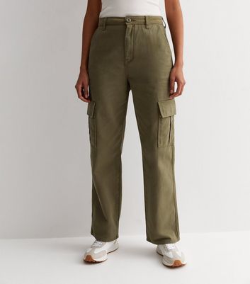 Womens Cargo Trousers With Cuffed Bottoms Khaki  Styledupcouk