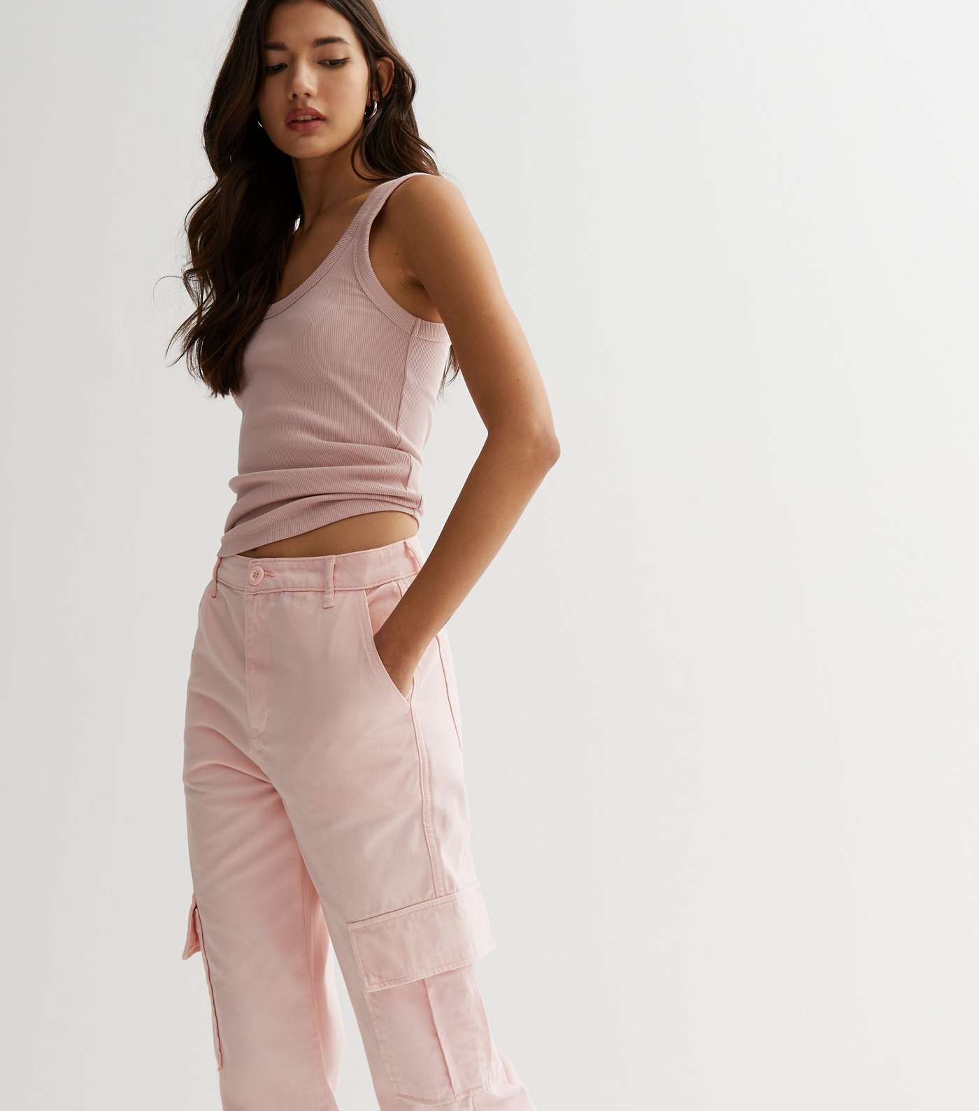 Pink Slim Fit Cargo Trousers Image 2