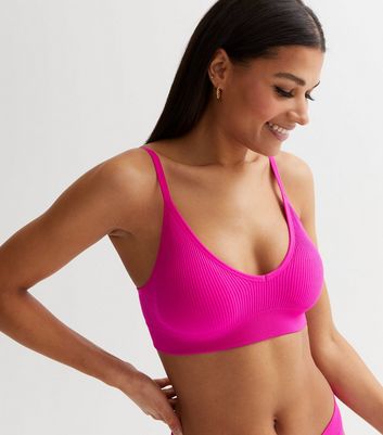 Bright Pink Ribbed Seamless Bralette